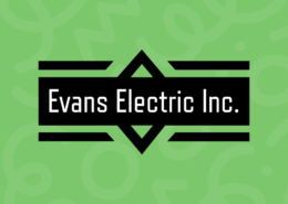 Evans Electric Inc logo on a green, doodle background